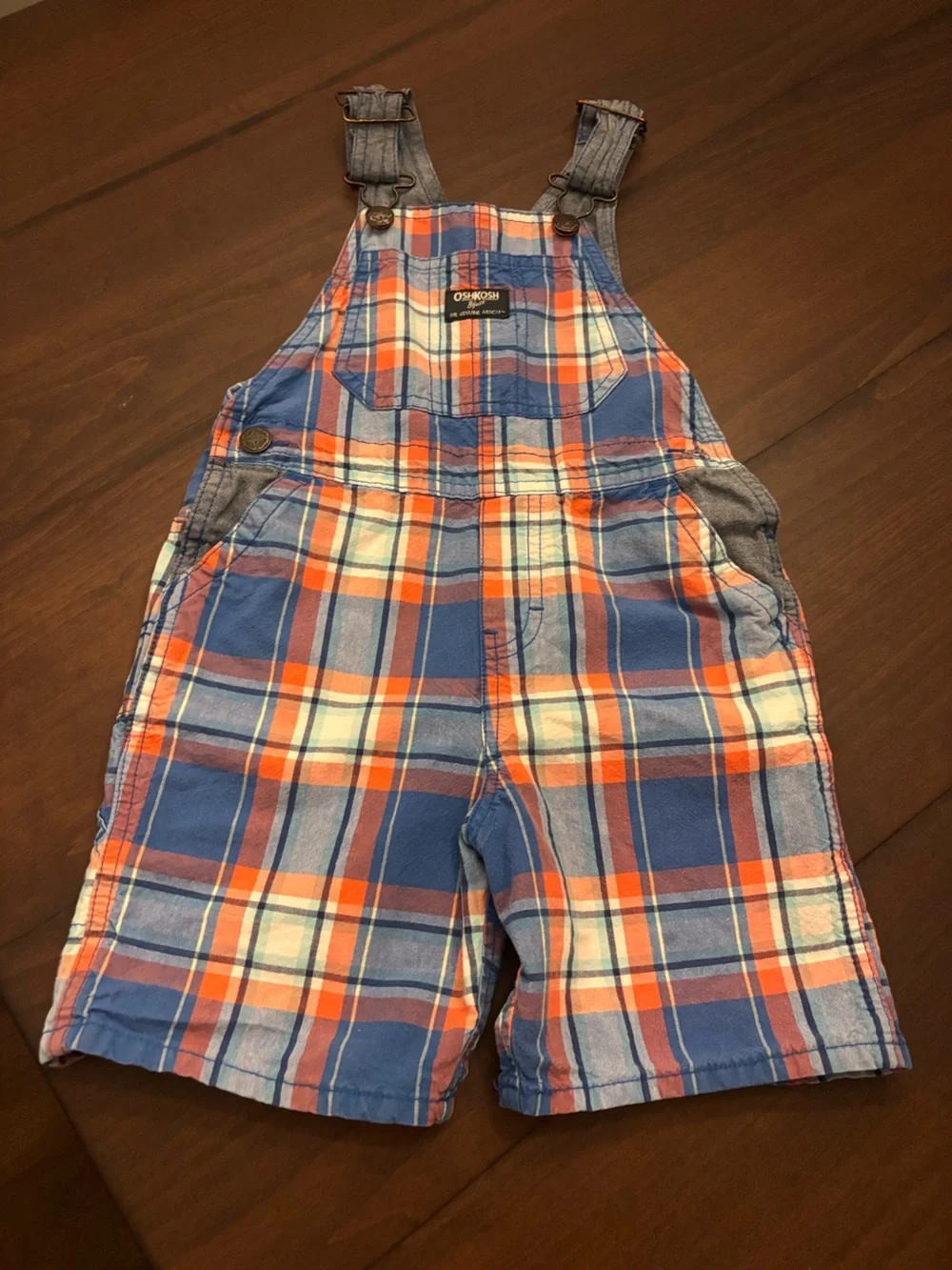 Boys OshKosh B'gosh Orange and Blue Plaid Shortalls
